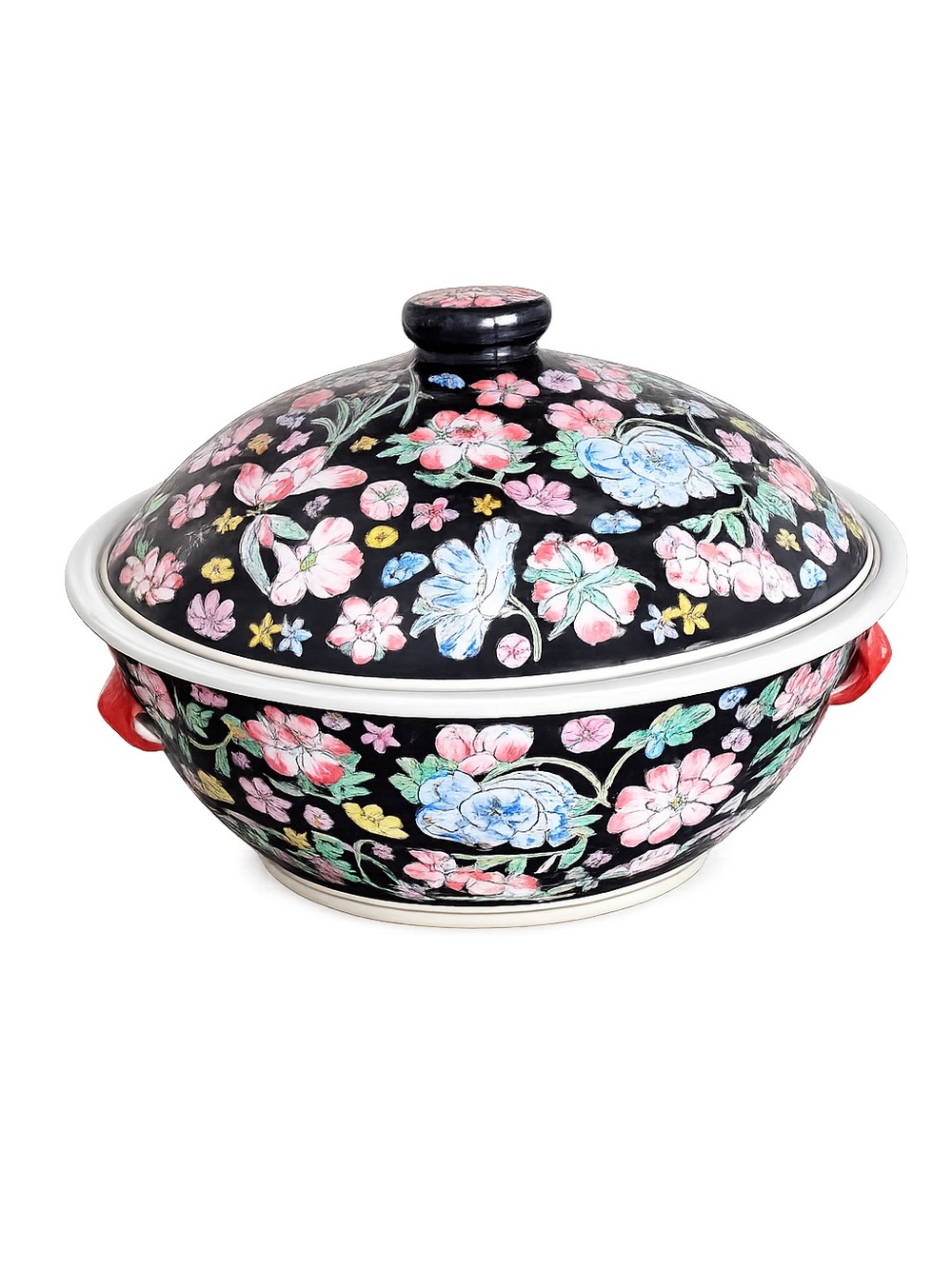Vintage Jingdezhen Rose Noire Millefleur Covered Tureen Floral Chinese Porcelain
